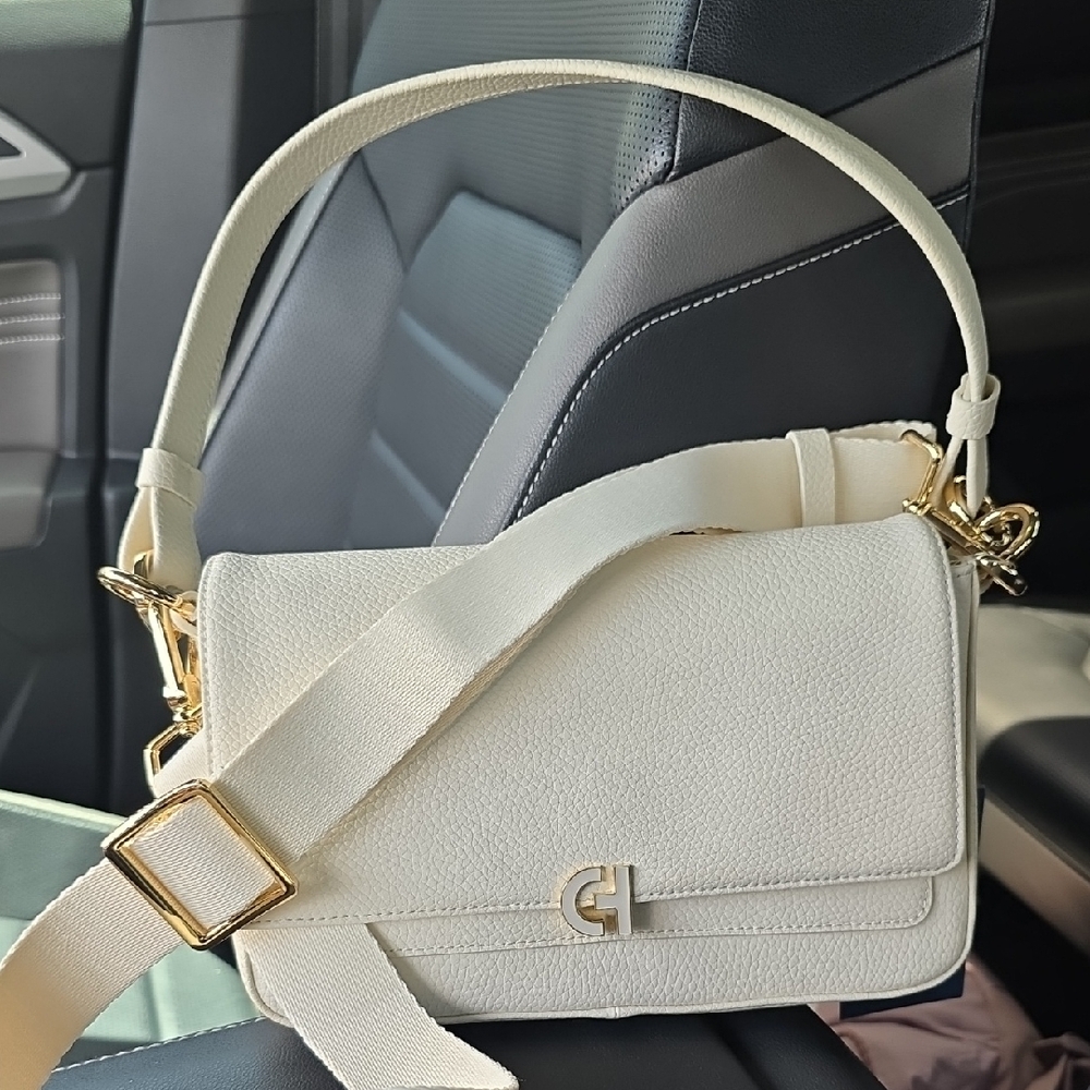 Cole Haan Ivory Shoulder Bag with Gold Accents